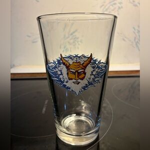 Decorative Glass with Blue and Yellow Design